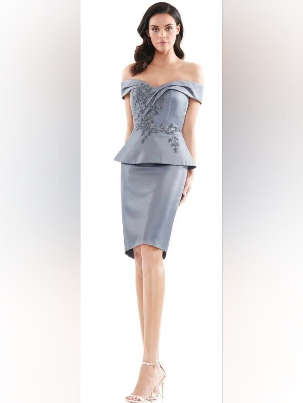 Marsoni NWT Wedgewood Blue Peplum Satin Off-shoulder Dress Size 4 #MV1059